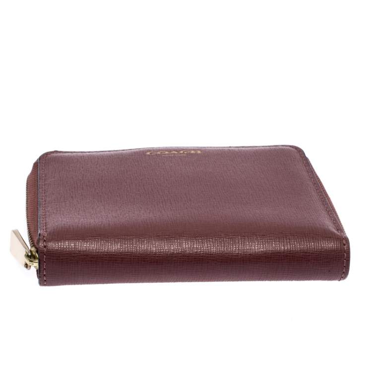 Pre Owned Coach Rose Pink Leather Small Zip Around Wallet