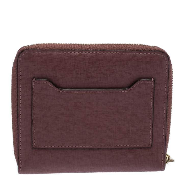 Pre Owned Coach Rose Pink Leather Small Zip Around Wallet