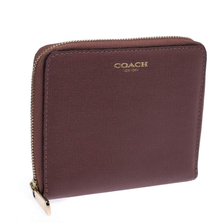 Pre Owned Coach Rose Pink Leather Small Zip Around Wallet