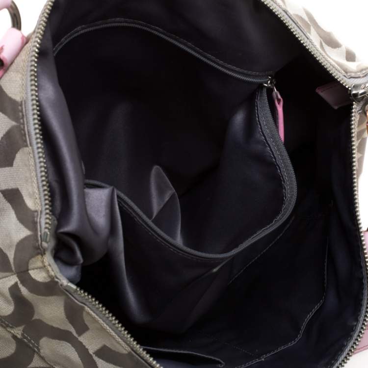 Pre Owned Coach Grey Signature Canvas Poppy Glam Tote