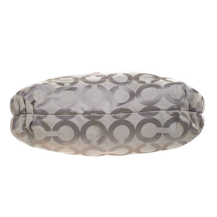 Pre Owned Coach Grey Signature Canvas Poppy Glam Tote