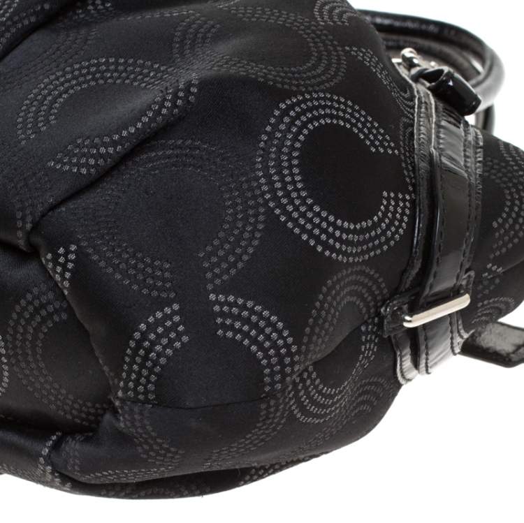 Pre Owned Coach Black Signature Fabric Top Handle Bag