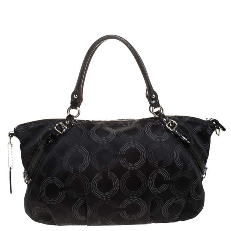 Pre Owned Coach Black Signature Fabric Top Handle Bag