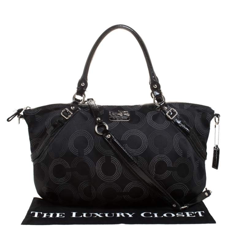 Pre Owned Coach Black Signature Fabric Top Handle Bag