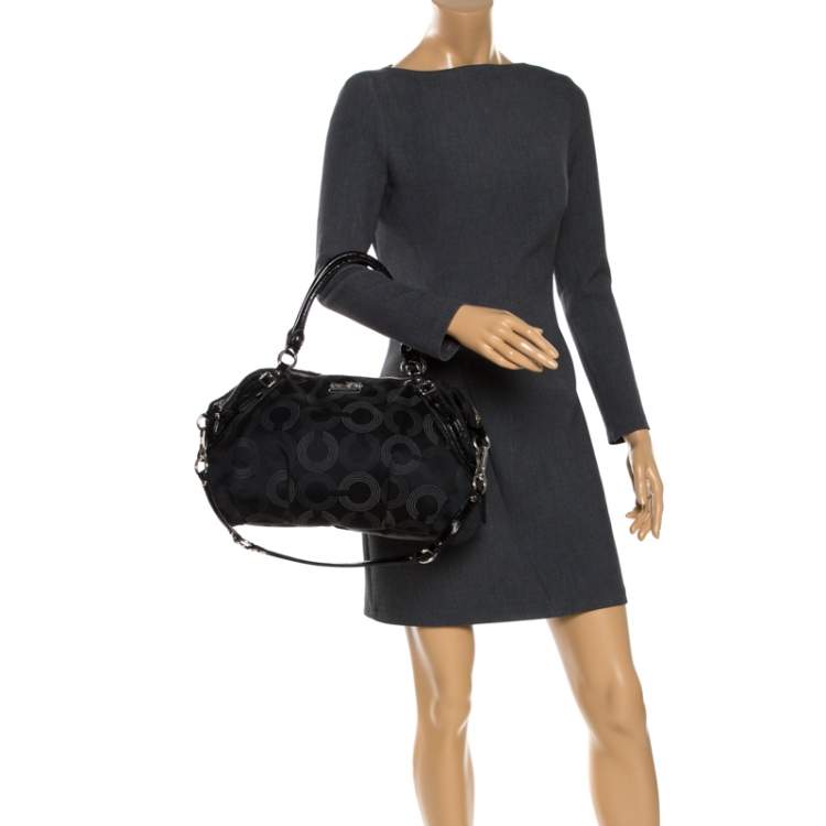 Pre Owned Coach Black Signature Fabric Top Handle Bag