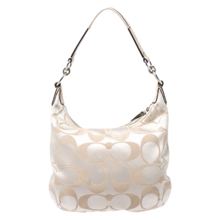 Pre Owned Coach Beige Canvas and Leather Kristin Hobo 