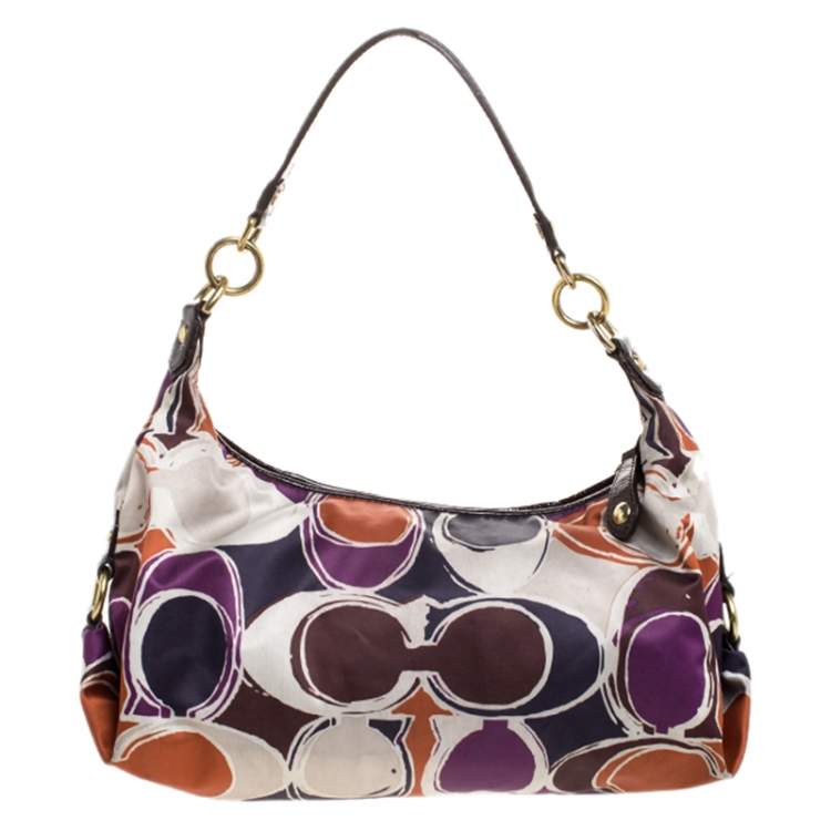 Pre Owned Coach Multicolor Signature Satin Ashley Satchel