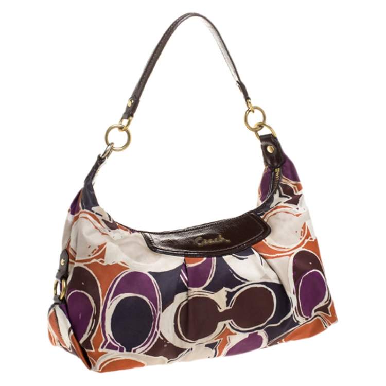 Pre Owned Coach Multicolor Signature Satin Ashley Satchel