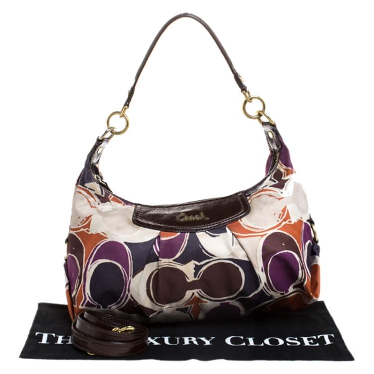 Pre Owned Coach Multicolor Signature Satin Ashley Satchel