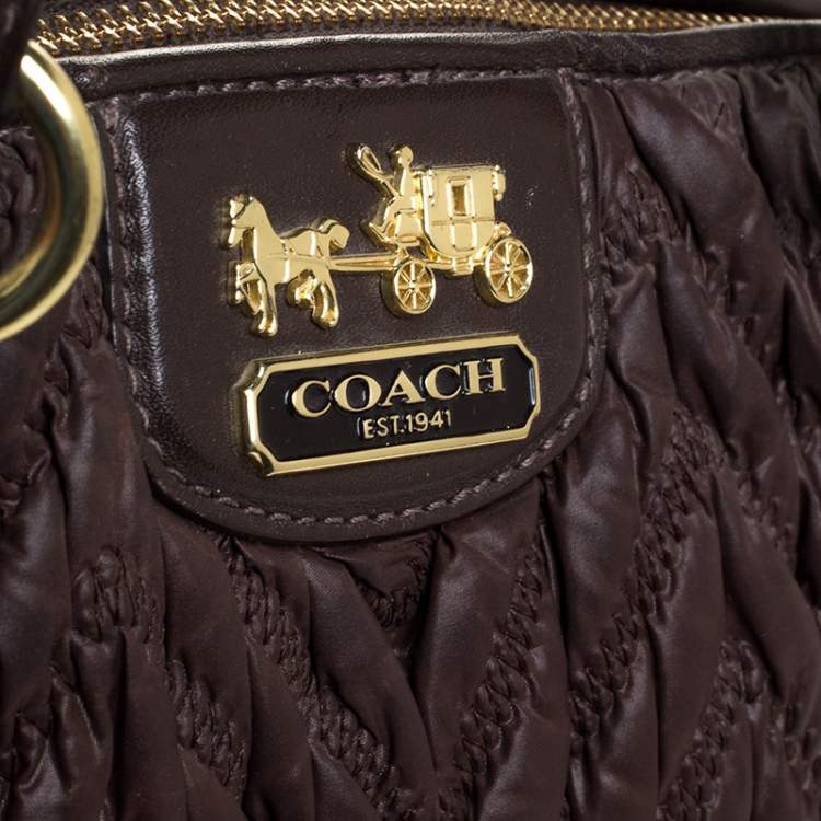 Pre Owned Coach Dark Brown Quilted Nylon and Leather 70th Anniversary Madison Satchel