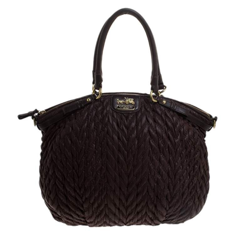Coach Dark Brown Quilted Nylon and Leather 70th Anniversary Madison Satchel  Coach | TLC