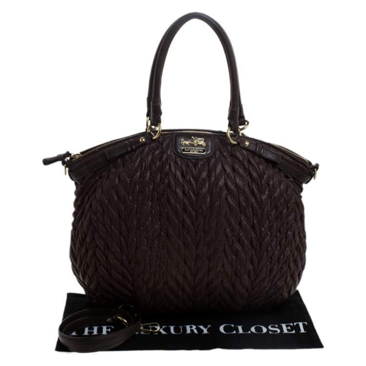 Pre Owned Coach Dark Brown Quilted Nylon and Leather 70th Anniversary Madison Satchel