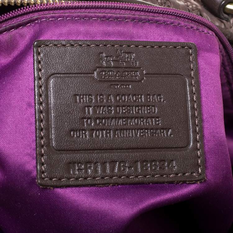 Pre Owned Coach Dark Brown Quilted Nylon and Leather 70th Anniversary Madison Satchel