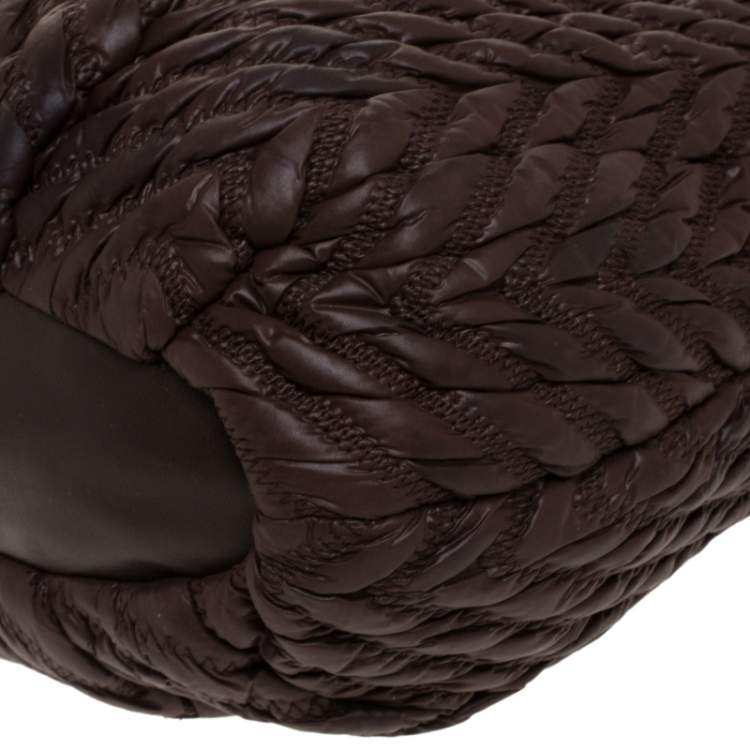 Pre Owned Coach Dark Brown Quilted Nylon and Leather 70th Anniversary Madison Satchel