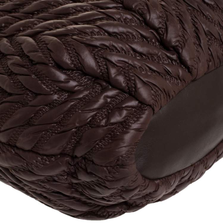 Pre Owned Coach Dark Brown Quilted Nylon and Leather 70th Anniversary Madison Satchel