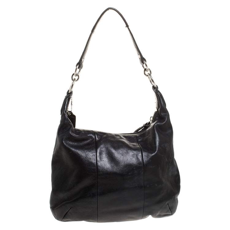 Pre Owned Coach Black Leather Front Pocket w/Turn Lock Hobo