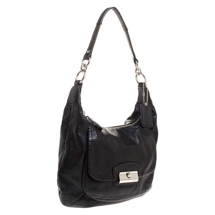 Pre Owned Coach Black Leather Front Pocket w/Turn Lock Hobo