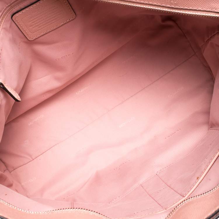 Pre Owned Coach Pink Leather Turnlock Shopper Tote