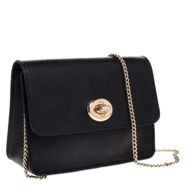 Pre Owned Coach Black Leather Turnlock Crossbody Bag 
