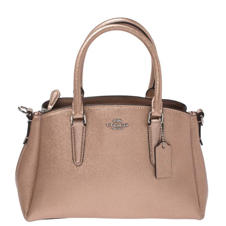 Pre Owned Coach Metallic Rose Gold Leather Mini Christie Carryall Satchel