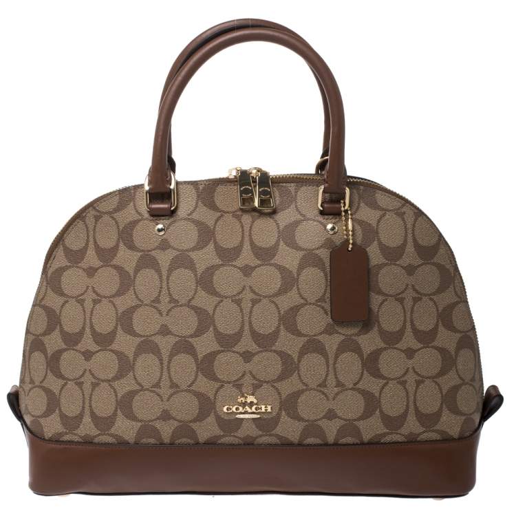 Coach F58287 Signature Sierra beige and brown leather satchel purse