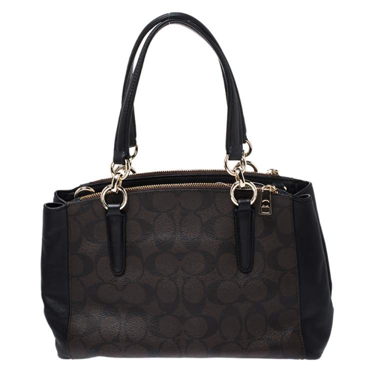 Pre Owned Coach Dark Brown Coated Canvas Mini Christie Carryall Satchel
