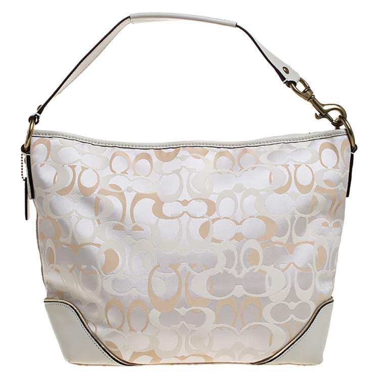 Pre Owned Coach Beige Signature Canvas and Leather Shoulder Bag