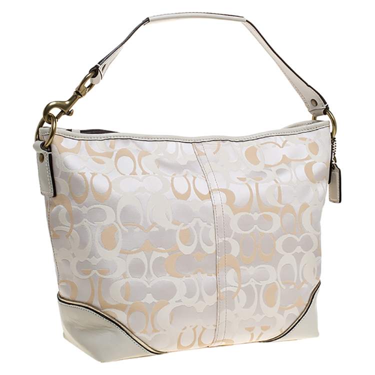 Pre Owned Coach Beige Signature Canvas and Leather Shoulder Bag