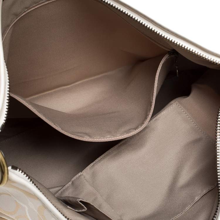 Pre Owned Coach Beige Signature Canvas and Leather Shoulder Bag