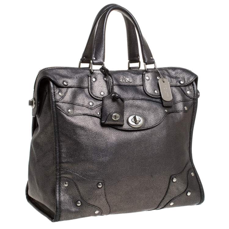 Pre Owned Coach Metallic Black Leather Mercer Satchel