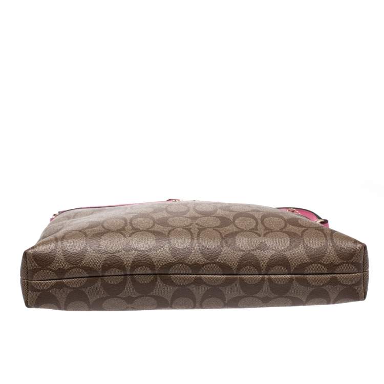 Pre Owned Coach Beige/Pink Signature Coated Canvas Crossbody Bag 