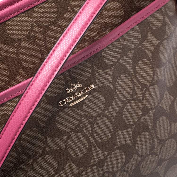 Pre Owned Coach Beige/Pink Signature Coated Canvas Crossbody Bag 