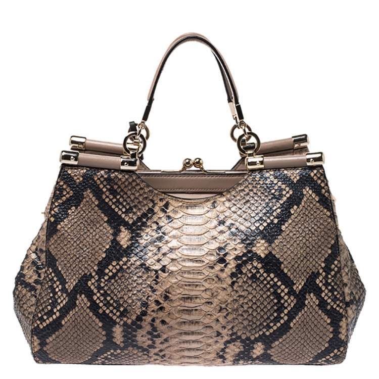 Pre Owned Coach Beige Python Kisslock Madison Satchel