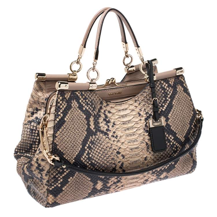 Pre Owned Coach Beige Python Kisslock Madison Satchel