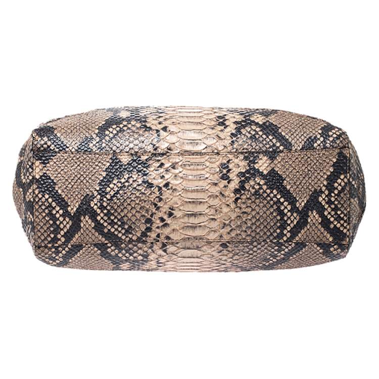 Pre Owned Coach Beige Python Kisslock Madison Satchel