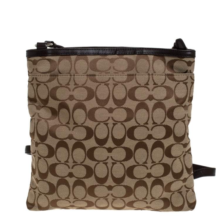 Pre Owned Coach Brown/Beige Canvas and Leather Crossbody Bag