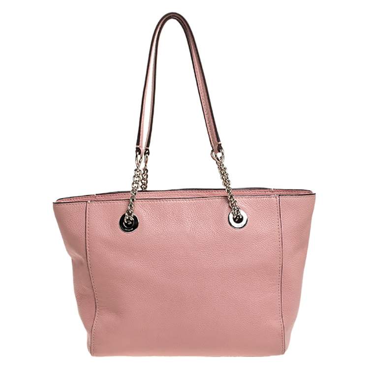 Pre Owned Coach Pink Leather Turn Lock Top Zip Tote