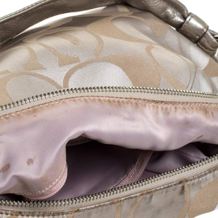 Pre Owned Coach Beige/Gold Canvas and Leather Kristin Hobo 