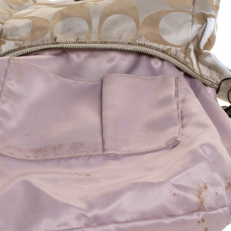 Pre Owned Coach Beige/Gold Canvas and Leather Kristin Hobo 
