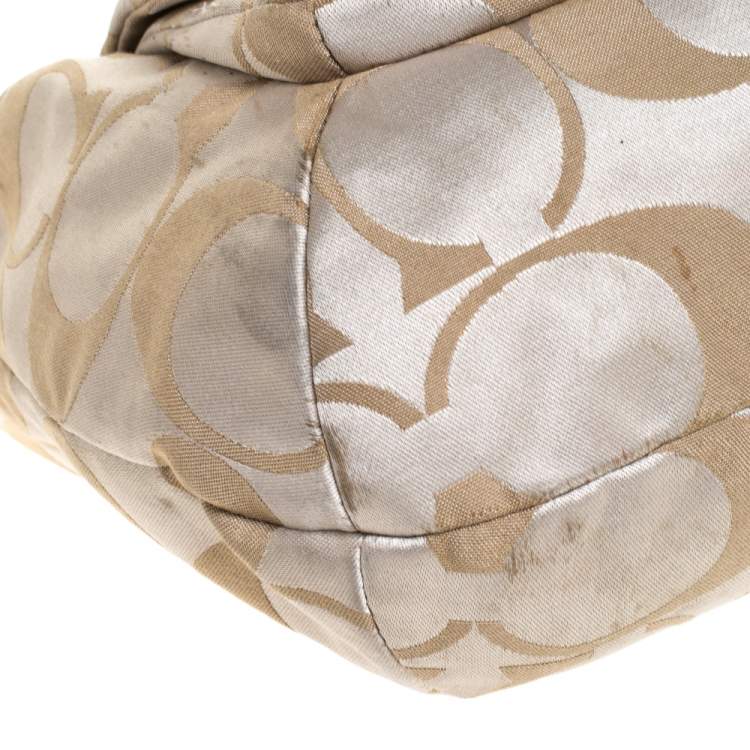 Pre Owned Coach Beige/Gold Canvas and Leather Kristin Hobo 