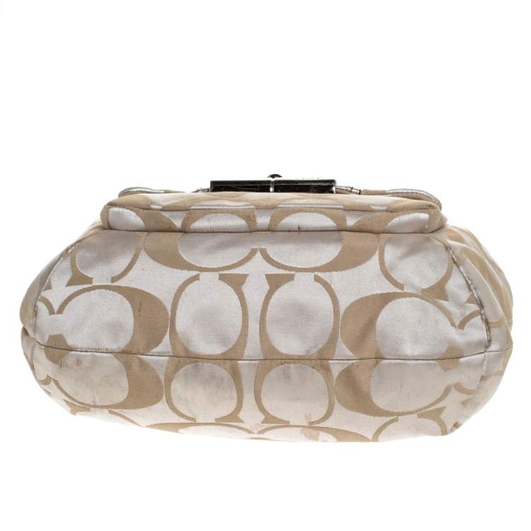 Pre Owned Coach Beige/Gold Canvas and Leather Kristin Hobo 