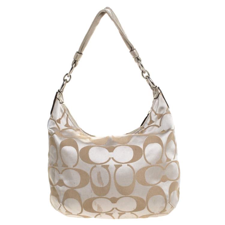 Pre Owned Coach Beige/Gold Canvas and Leather Kristin Hobo 