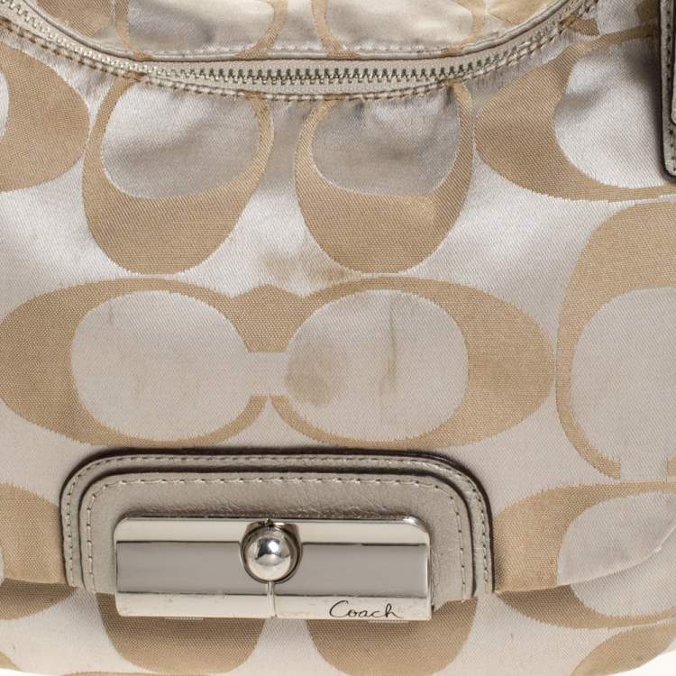 Pre Owned Coach Beige/Gold Canvas and Leather Kristin Hobo 