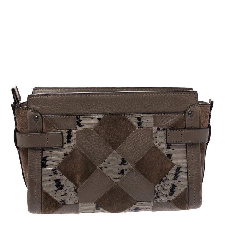 Pre Owned Coach Beige Leather/Suede and Snakeskin Embossed Swagger Crossbody Bag