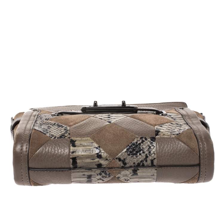 Pre Owned Coach Beige Leather/Suede and Snakeskin Embossed Swagger Crossbody Bag