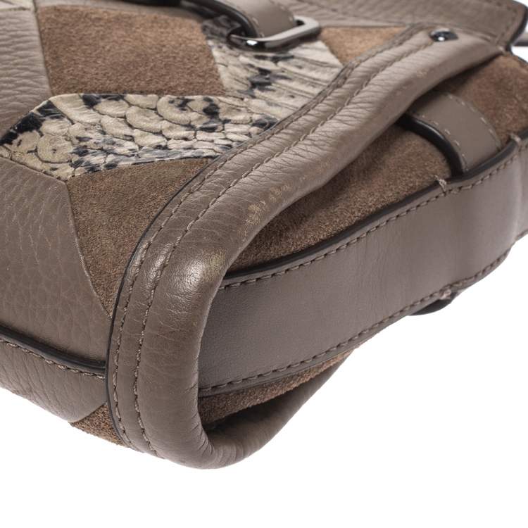Pre Owned Coach Beige Leather/Suede and Snakeskin Embossed Swagger Crossbody Bag