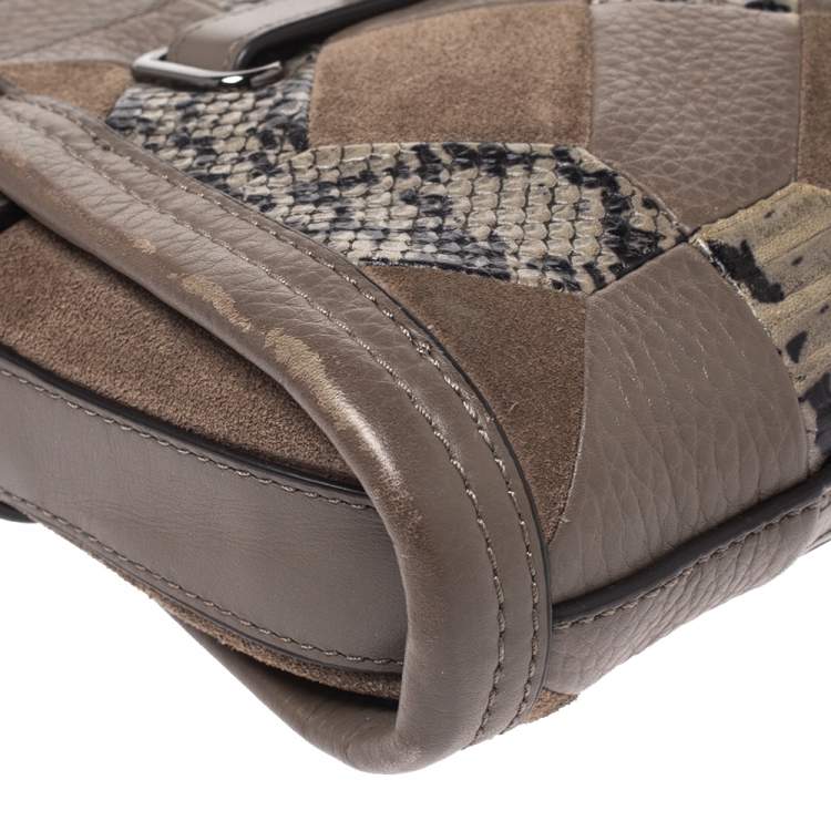 Pre Owned Coach Beige Leather/Suede and Snakeskin Embossed Swagger Crossbody Bag