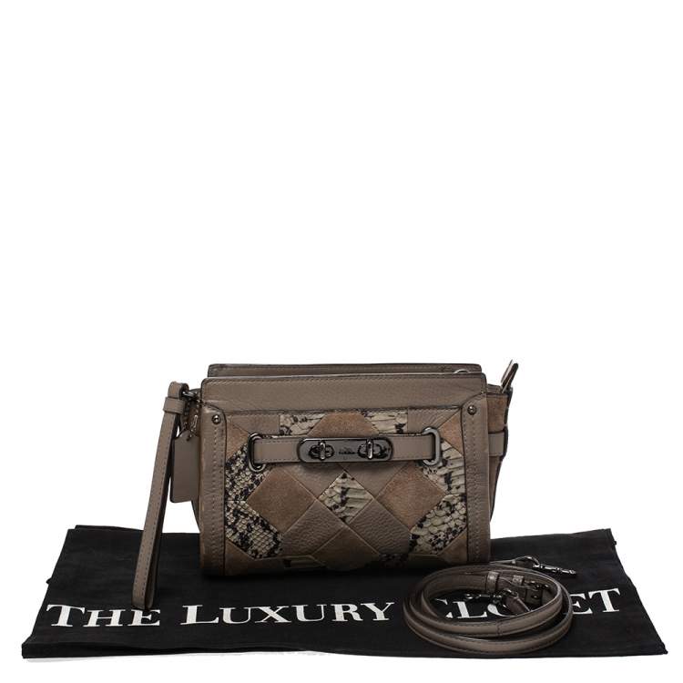 Pre Owned Coach Beige Leather/Suede and Snakeskin Embossed Swagger Crossbody Bag