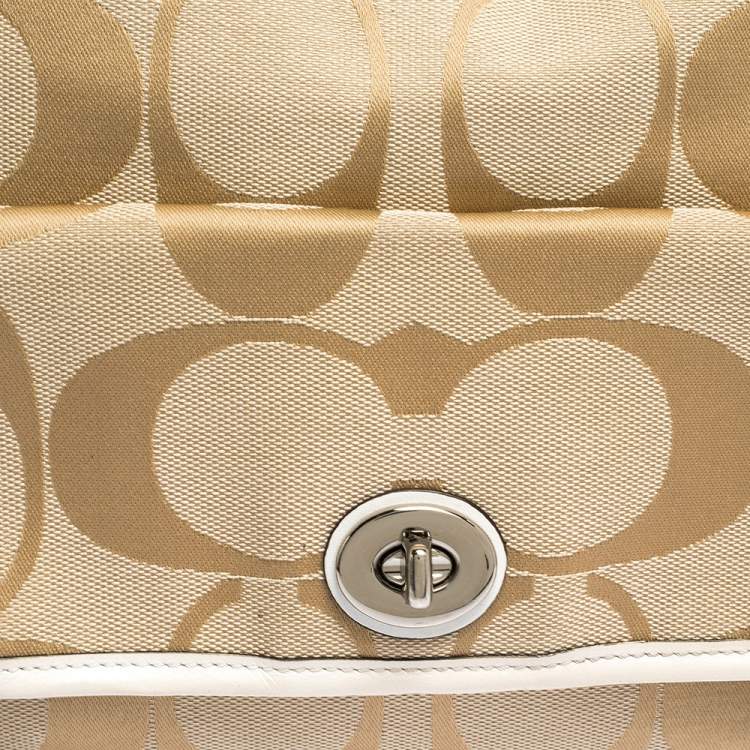 Pre Owned Coach Beige Signature Canvas and Leather Courtney Hobo  