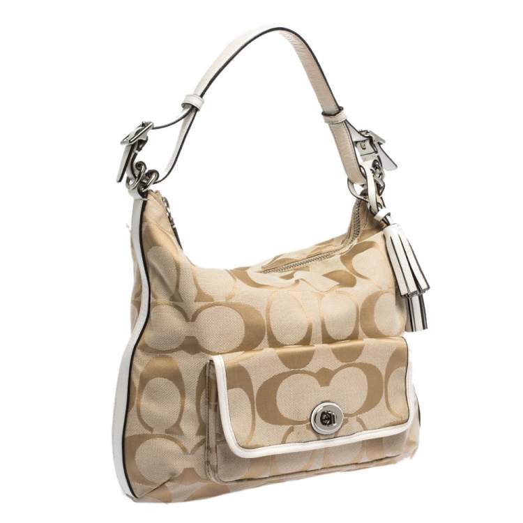 Pre Owned Coach Beige Signature Canvas and Leather Courtney Hobo  